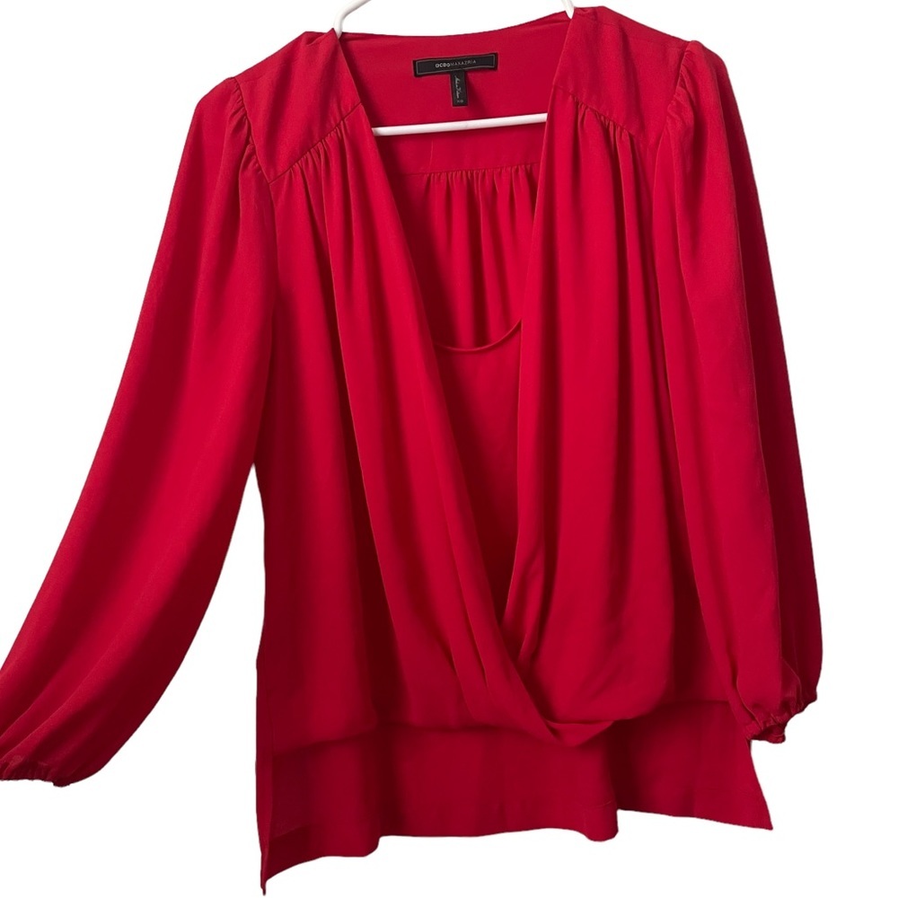 BCBGMAXAZRIA long sleeve draped red top size S